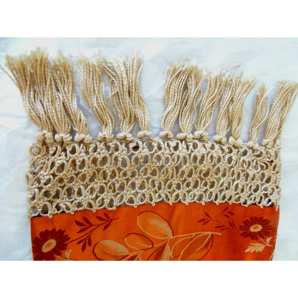 Vtg Art Deco Orange Taffeta Crochet Evening Bag Drawstring Fringed Novelty Purse - Picture 2 of 7
